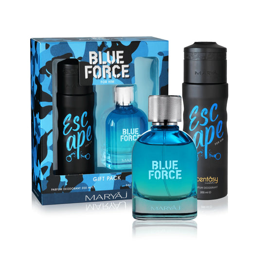 Blue Force Perfume Gift Set for Men (Eau de Parfum Spray 100ml + Escape Perfume Body Spray 200ml) by Maryaj