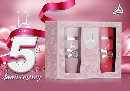 Lattafa Yara 5th Anniversary Edition Floral, Fruity, Gourmand, Vanilla 2-Piece Eau De Parfum Gift Set For Women